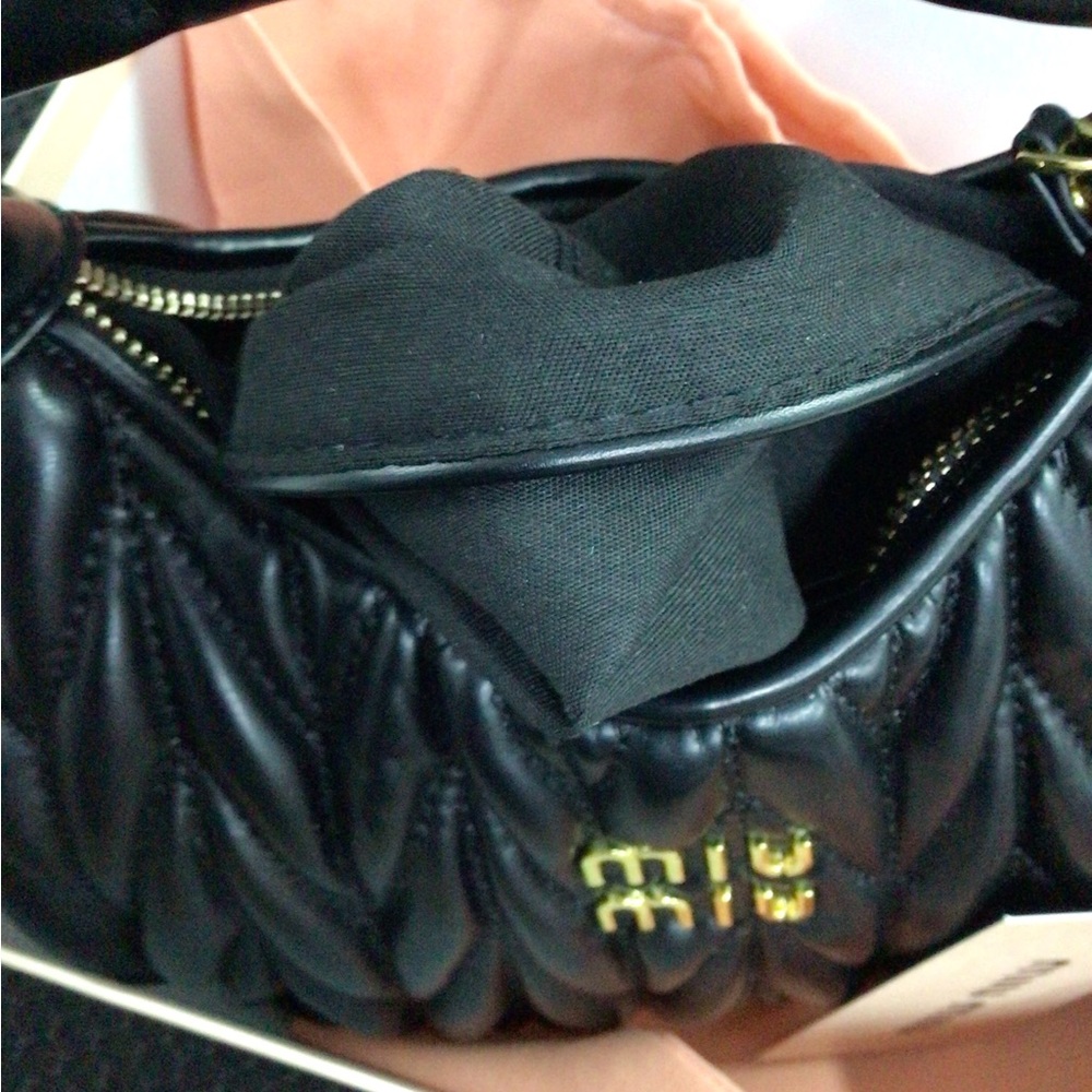 Miu Miu Black Matelassé Leather Hobo Bag with Crossbody Strap - Picture 7 of 8